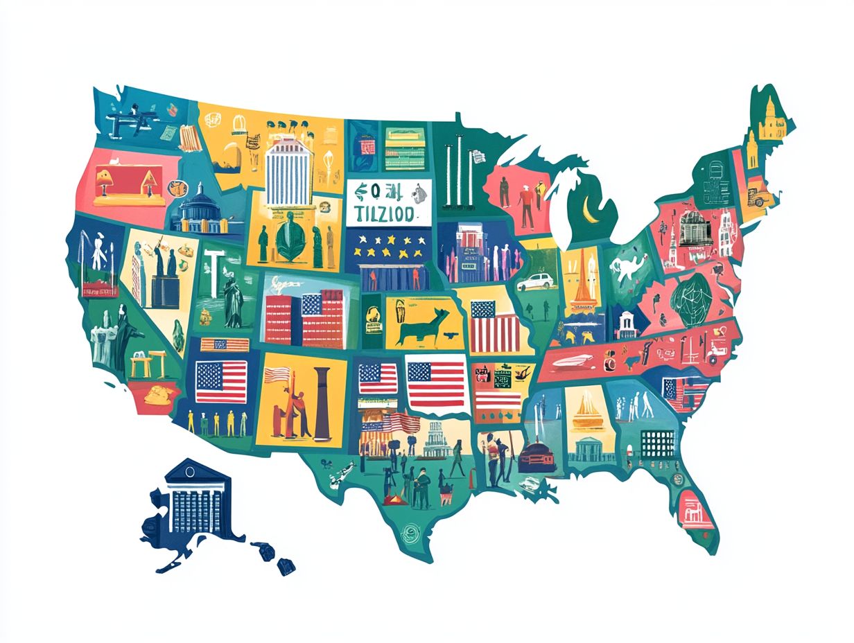 A graphic showing tax considerations for freelancers in various states.