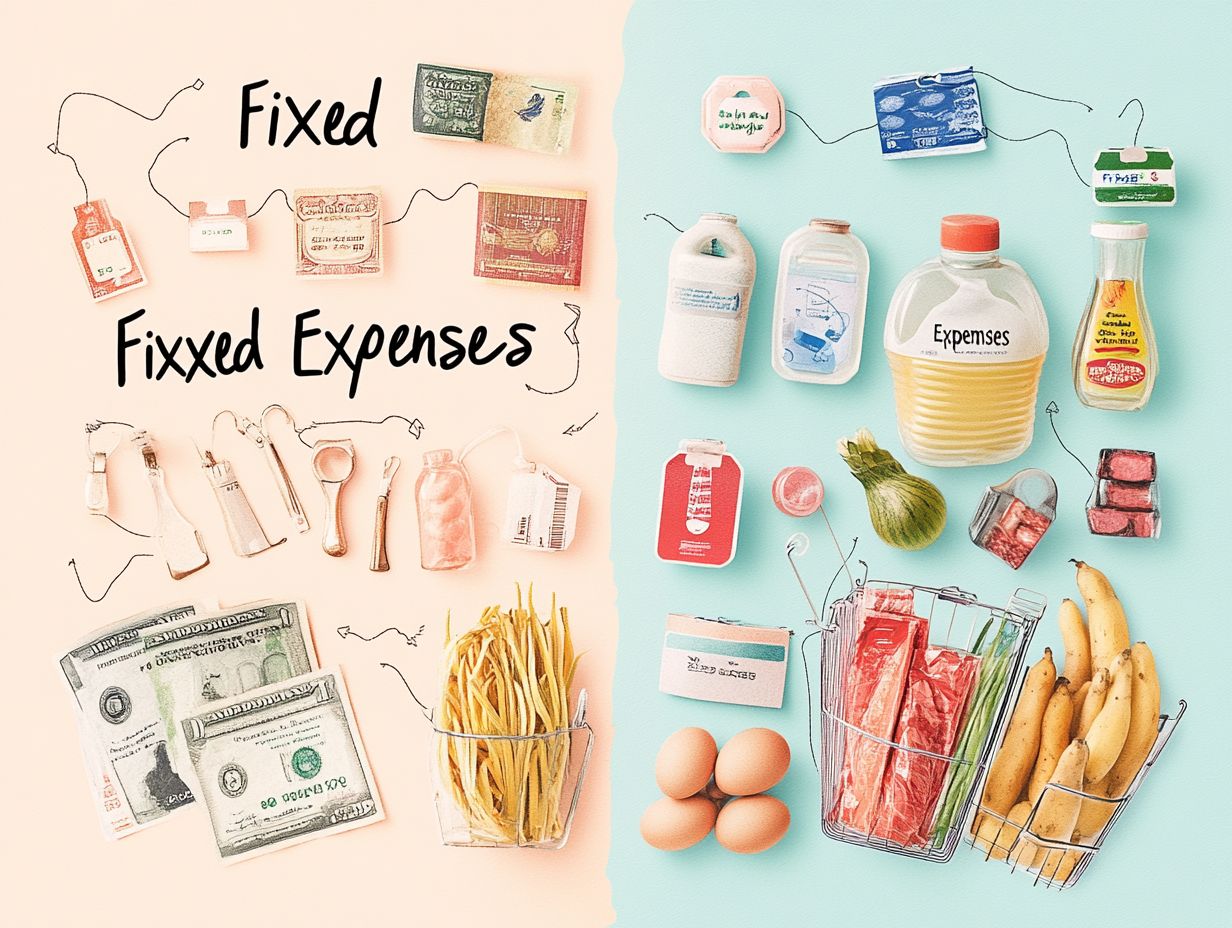 Illustration of Common Types of Fixed Expenses including rent, mortgage, and utility bills.